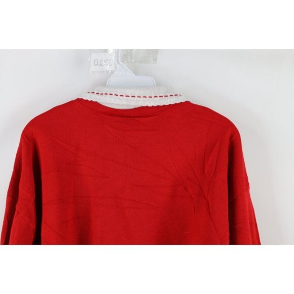 Vintage 90s Streetwear Womens Large Farmhouse Christmas Collared Sweatshirt USA - Picture 8 of 9